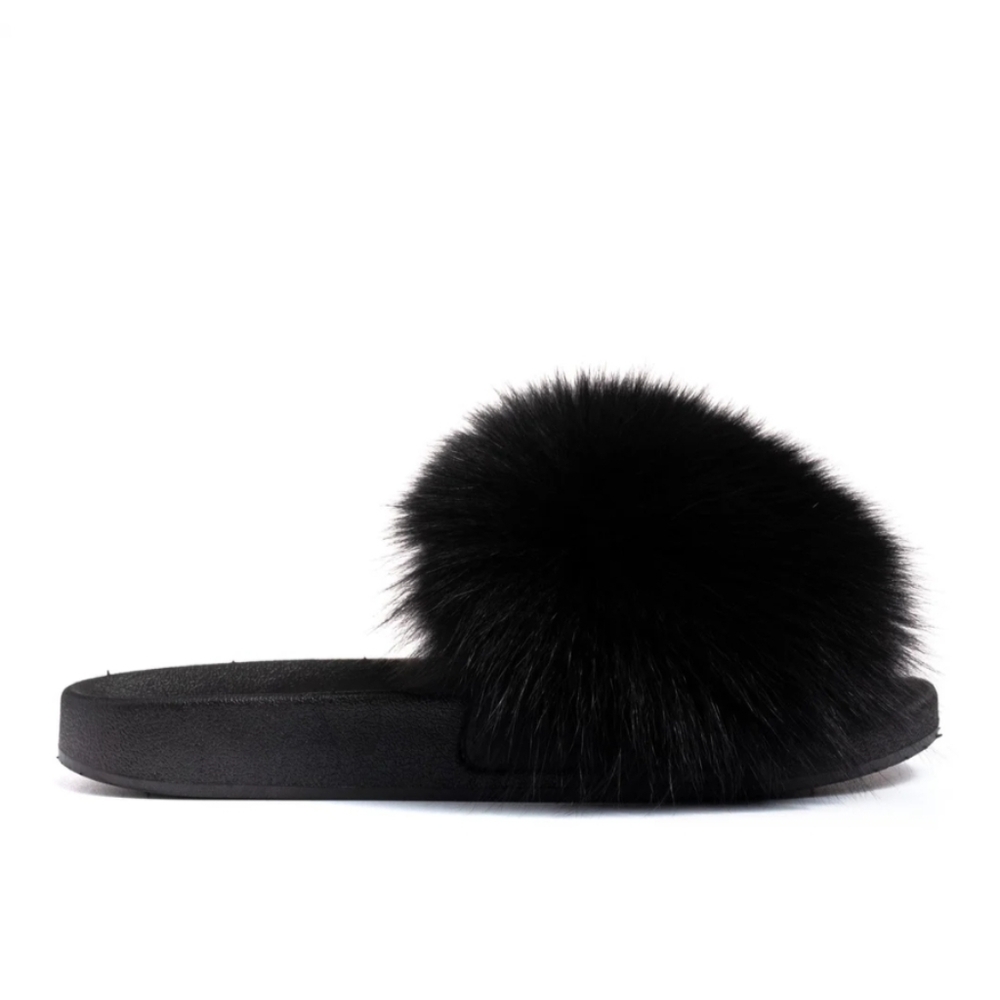 Euc Confetti 🖤 Thick Luxurious Genuine Fox Fur Slide Sandals 9 - Picture 4 of 5